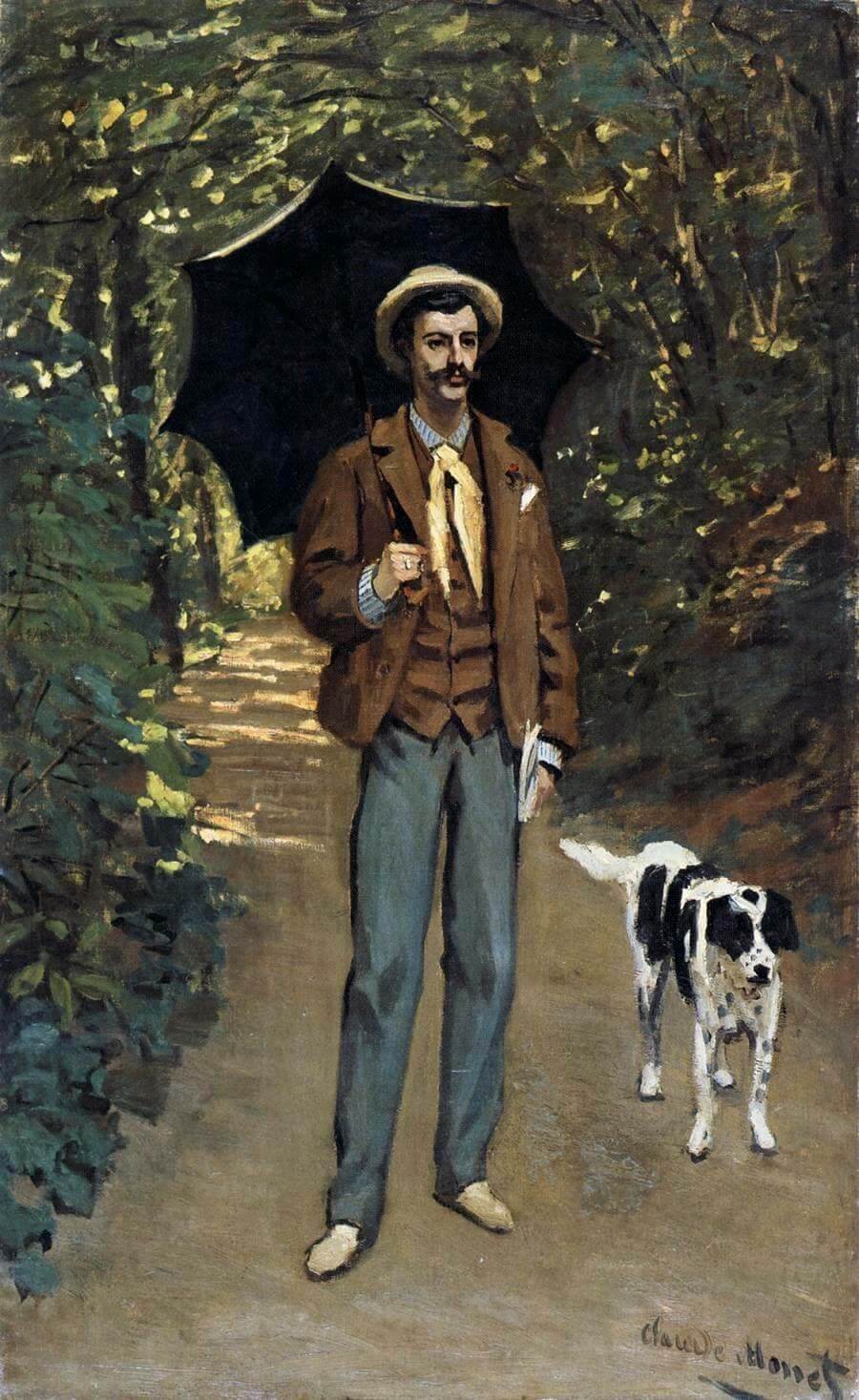 Canis lipus familiaris, Claude Monet, hombre con sombrilla