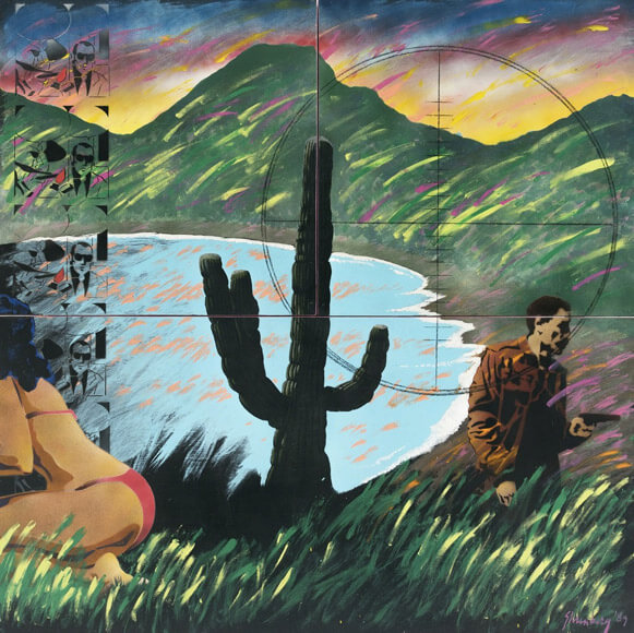 Bahía de Tiburones (1989), vinilacrílico, esmalte en aerosol y lápices de color sobre madera.